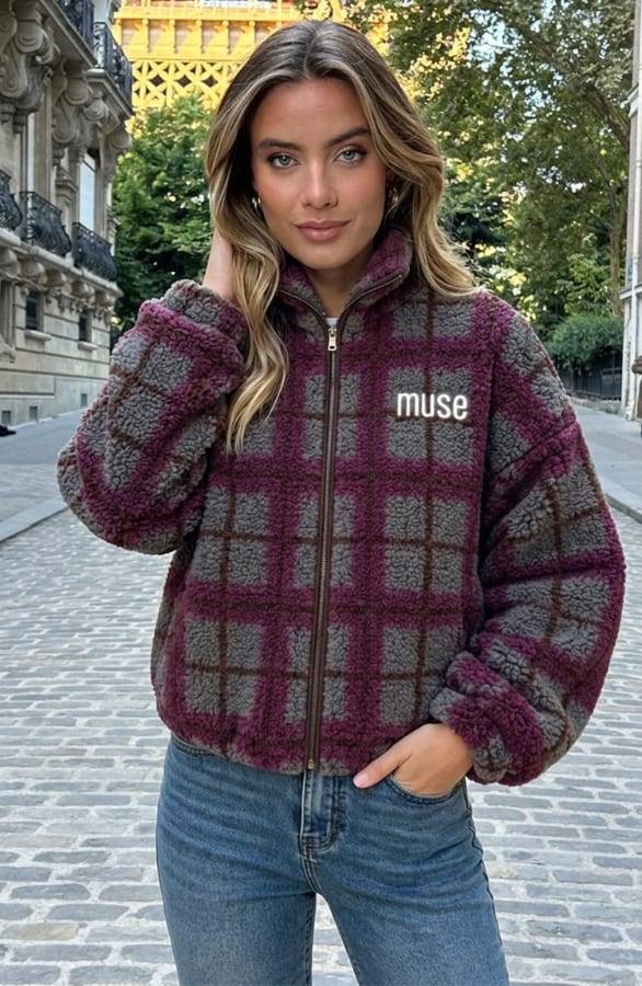 Teddy Bomber Jacket Ruit Nova Grijs Paars – jassen, foto 4