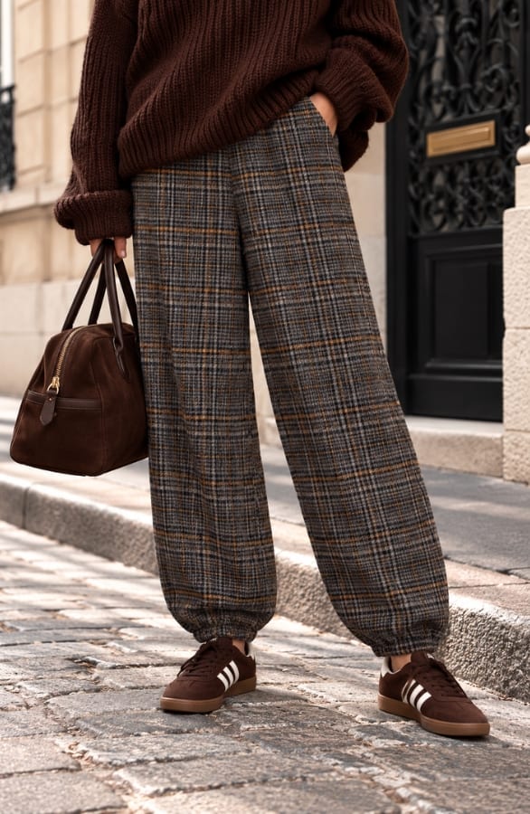 Balloon Checked Broek Choco