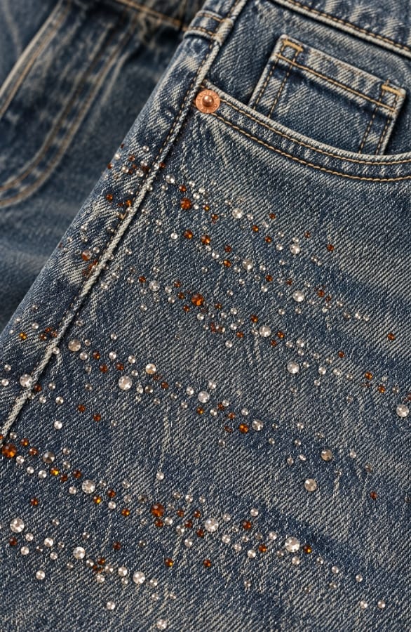 High Waist Strass Jeans Stone Wash, foto 4