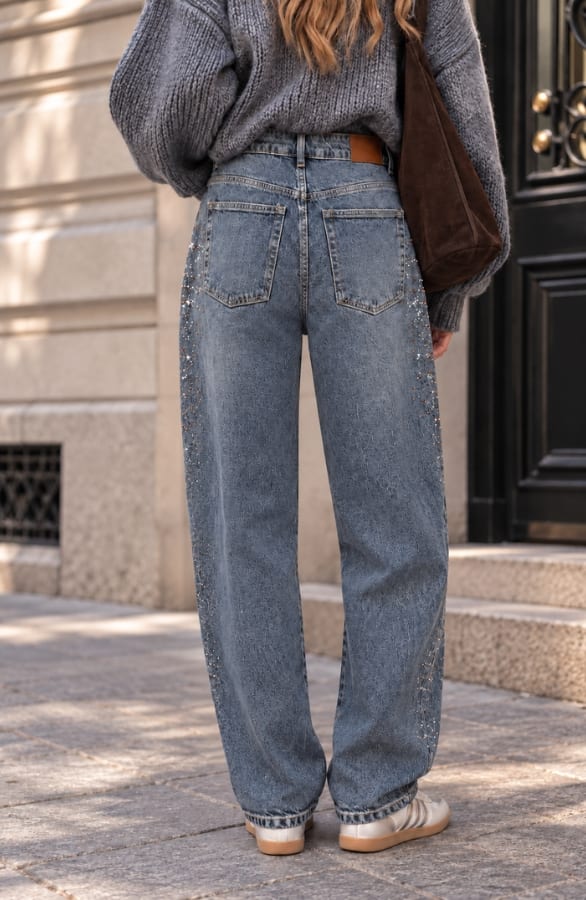 High Waist Strass Jeans Stone Wash, foto 3
