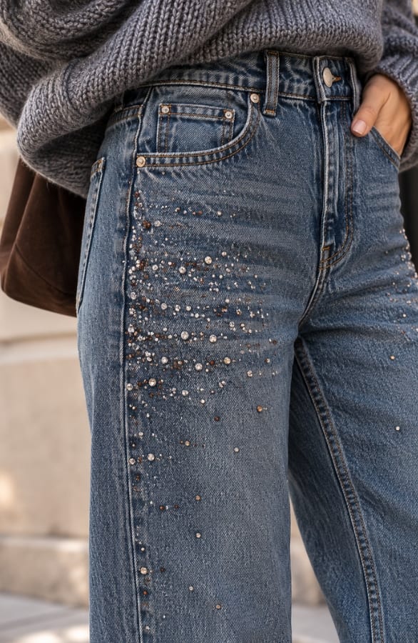 High Waist Strass Jeans Stone Wash, foto 5