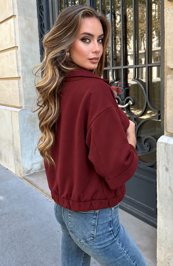 Casual Zip Up Jacket Burgundy – jassen, foto 4