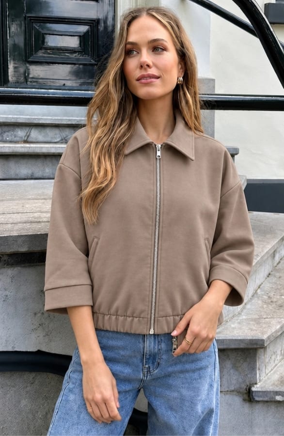 Casual Zip Up Jacket Taupe – jassen, foto 3
