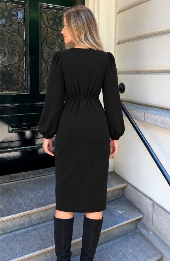 Detailed Midi Wrap Dress Black – alle jurkjes, foto 4