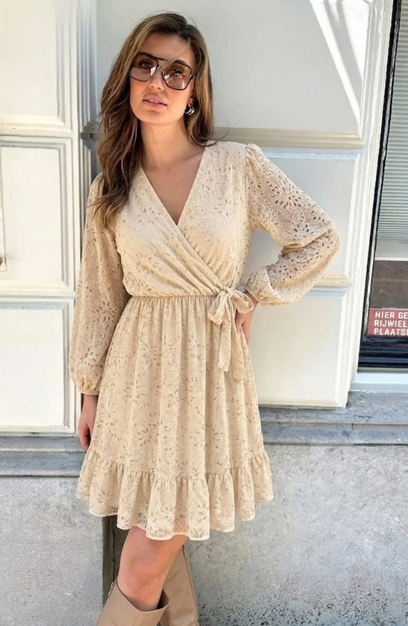 Elegance Flower Lace Dress Beige – alle jurkjes, foto 2