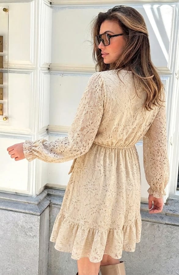 Elegance Flower Lace Dress Beige – alle jurkjes, foto 5
