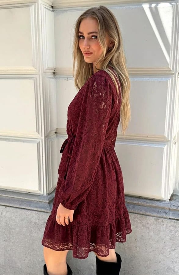 Elegance Flower Lace Dress Bordeaux – alle jurkjes, foto 3