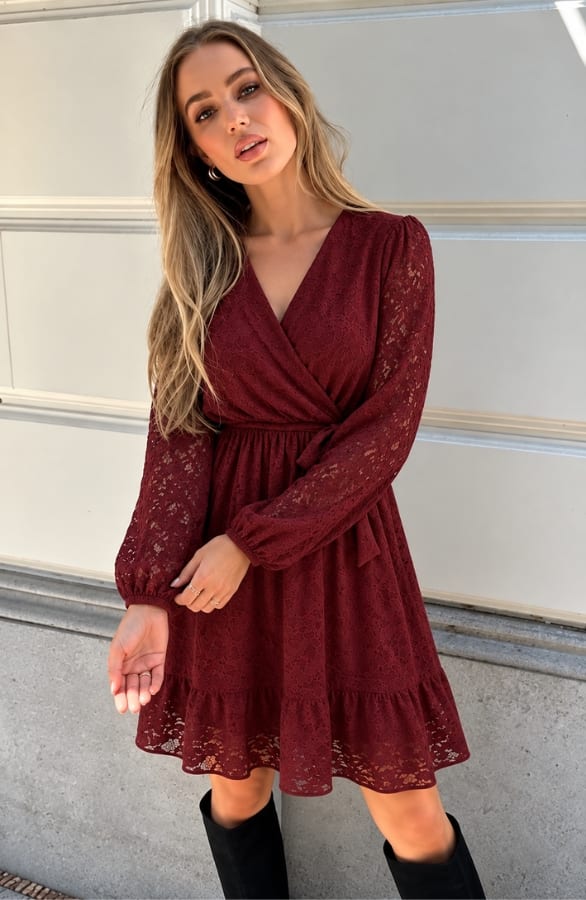 Elegance Flower Lace Dress Bordeaux – alle jurkjes, foto 2