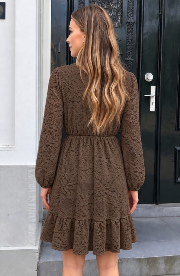 Elegance Flower Lace Dress Choco – alle jurkjes, foto 4