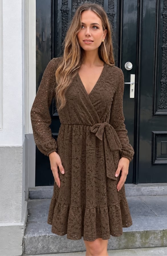 Elegance Flower Lace Dress Choco – alle jurkjes, foto 2
