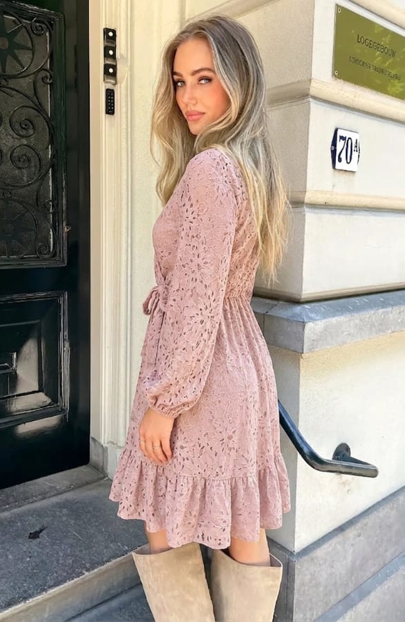 Elegance Flower Lace Dress Dust Roze – alle jurkjes, foto 4