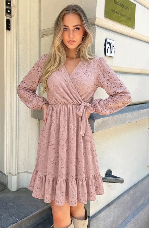 Elegance Flower Lace Dress Dust Roze