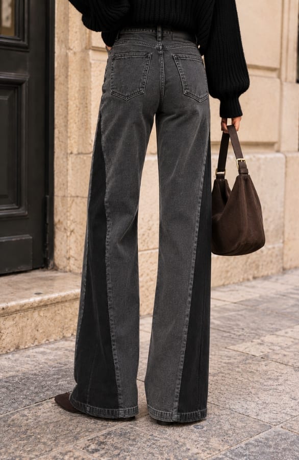Contrast Panel Wide Leg Jeans Nova Grey, foto 3