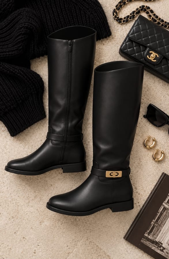 Riding Buckle Hoge Laarzen Zwart – schoenen, foto 2