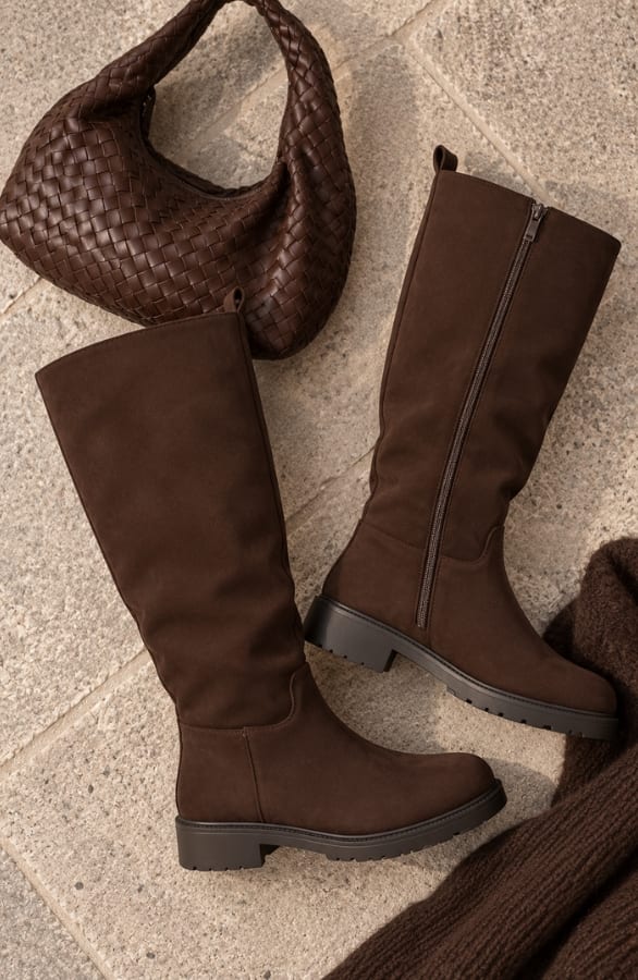 Suedine Knee High Zip Laarzen Choco – schoenen, foto 2