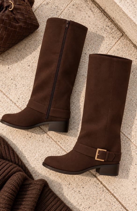 Buckle Boots High Suedine Choco – schoenen, foto 2