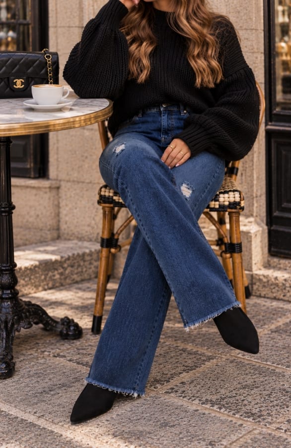 Wide Leg Jeans Dez Dark Blue Damaged, foto 3