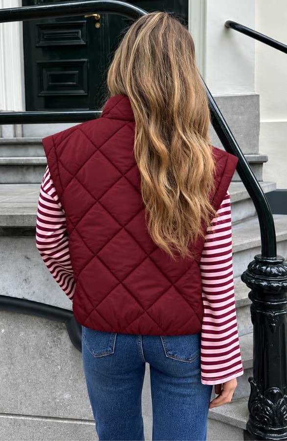 Gewatteerd Puffer Gilet Mila Burgundy – gilets, foto 4