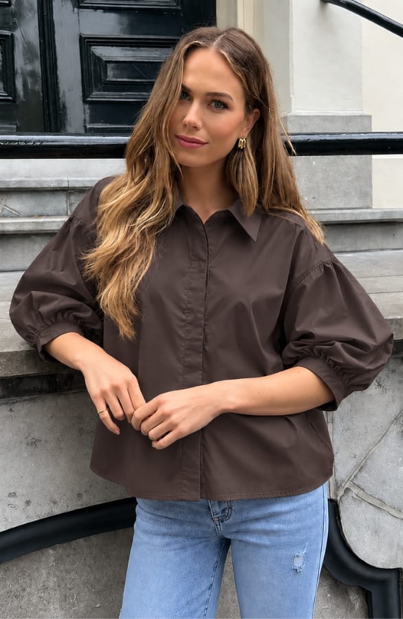 Oversized Puff Sleeve Blouse Mila Choco – dameskleding, foto 5
