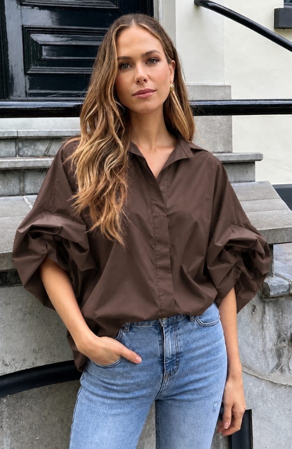 Oversized Puff Sleeve Blouse Mila Choco – dameskleding, foto 3