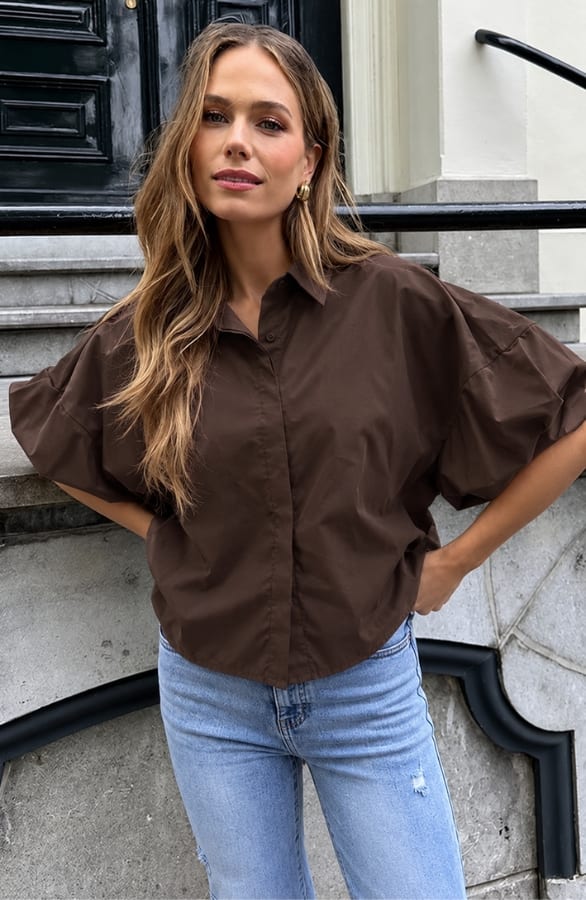 Oversized Puff Sleeve Blouse Mila Choco – dameskleding, foto 6