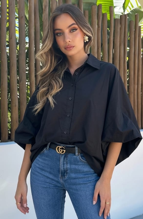 Oversized Batwing Blouse Nova Black – dameskleding, foto 4