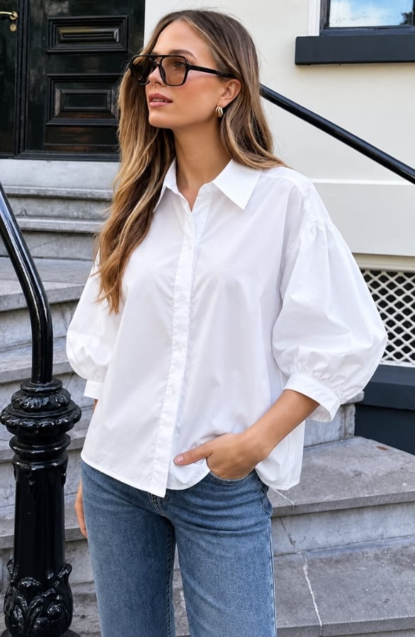 Oversized Puff Sleeve Blouse Mila White