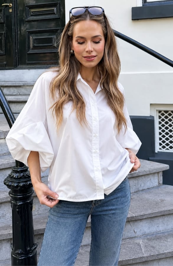 Oversized Puff Sleeve Blouse Mila White – dameskleding, foto 3