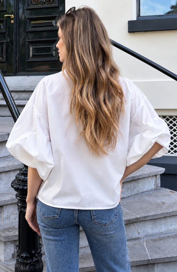 Oversized Puff Sleeve Blouse Mila White – dameskleding, foto 4