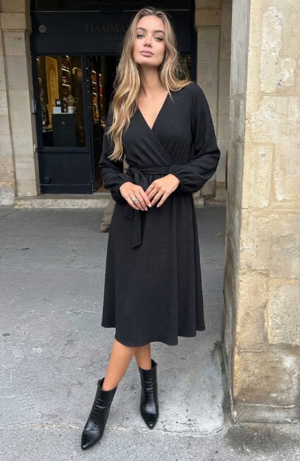 Product; Smocked Maxi Jurk V-hals Black COPY