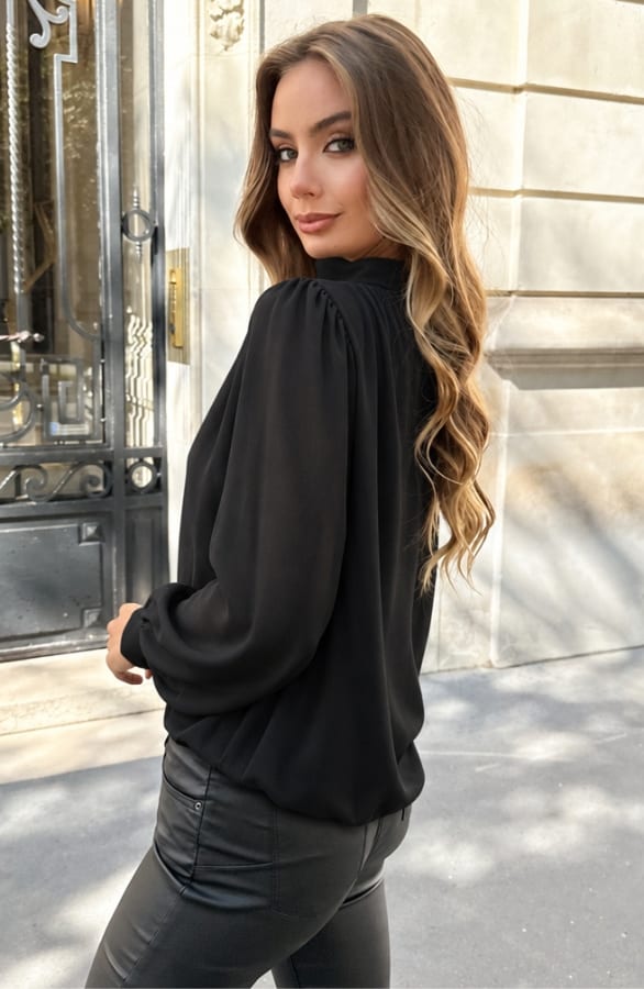 Overslag Col Blouse Nova Zwart – dameskleding, foto 4