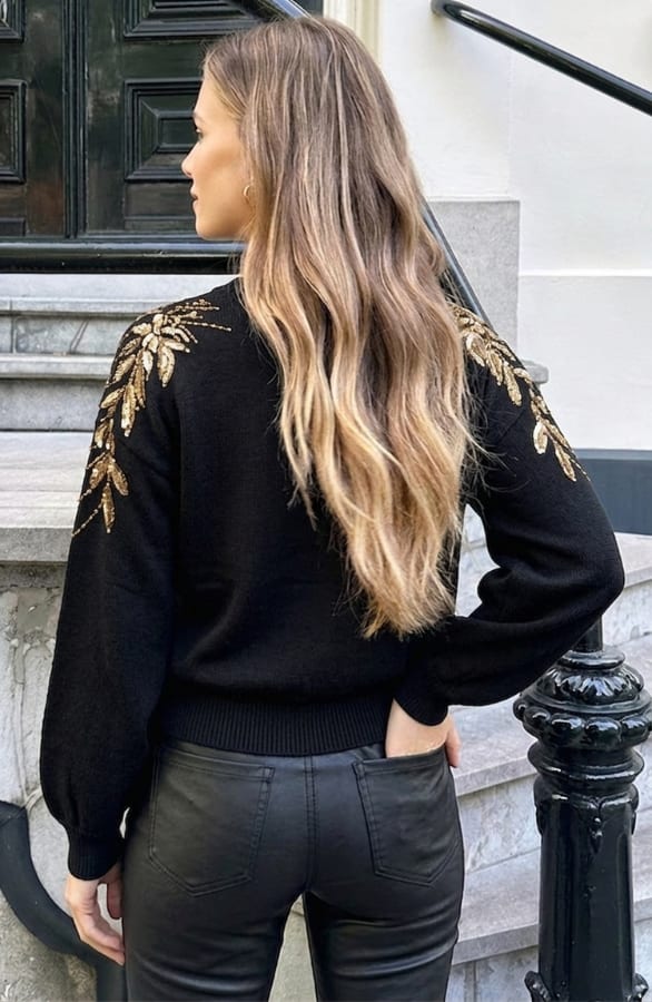 Sequin Detail Sweater Black Gold – truien, foto 5