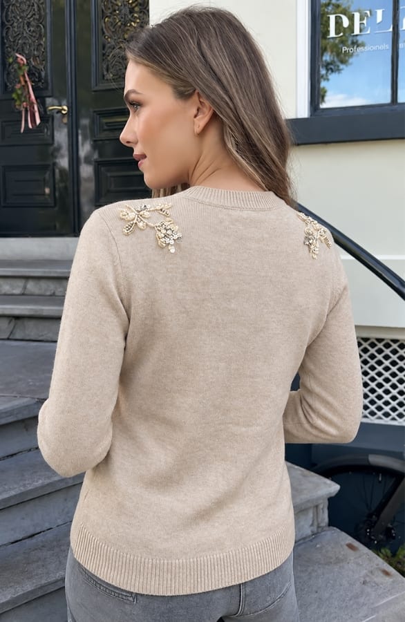 Beaded Bloemen Trui Amelie Beige – truien, foto 5