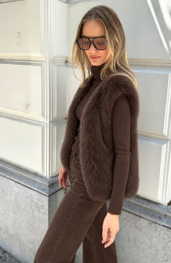 Faux Fur Gilet Lilly Choco – gilets, foto 4