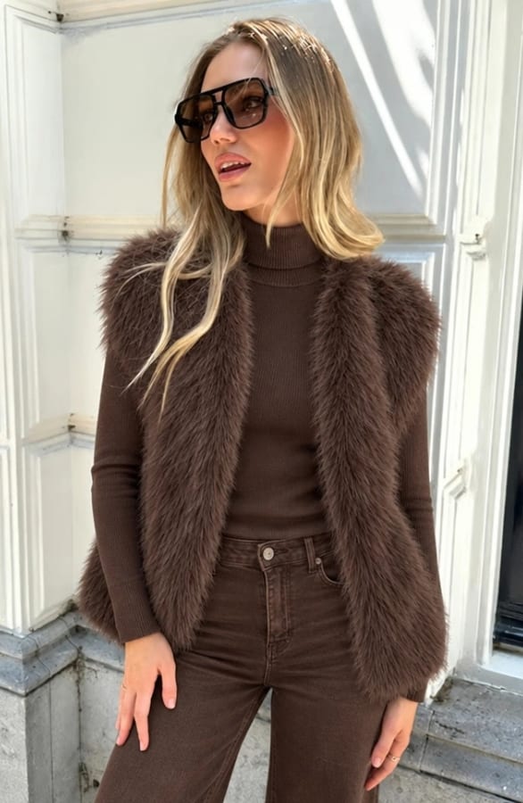 Faux Fur Gilet Lilly Choco – gilets, foto 2