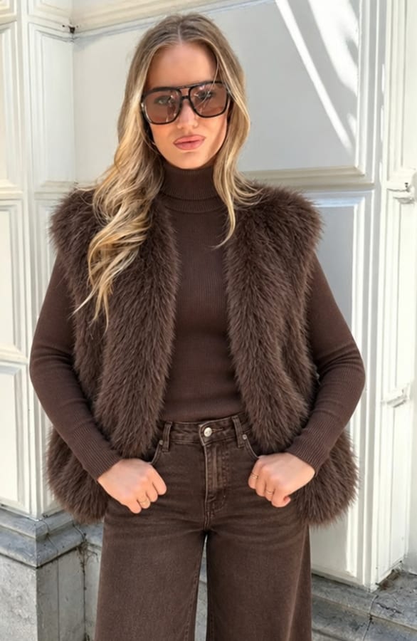 Faux Fur Gilet Lilly Choco – gilets, foto 3