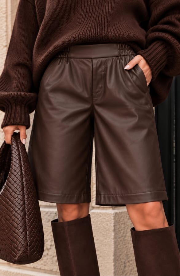 PU Leer Bermuda Short Choco