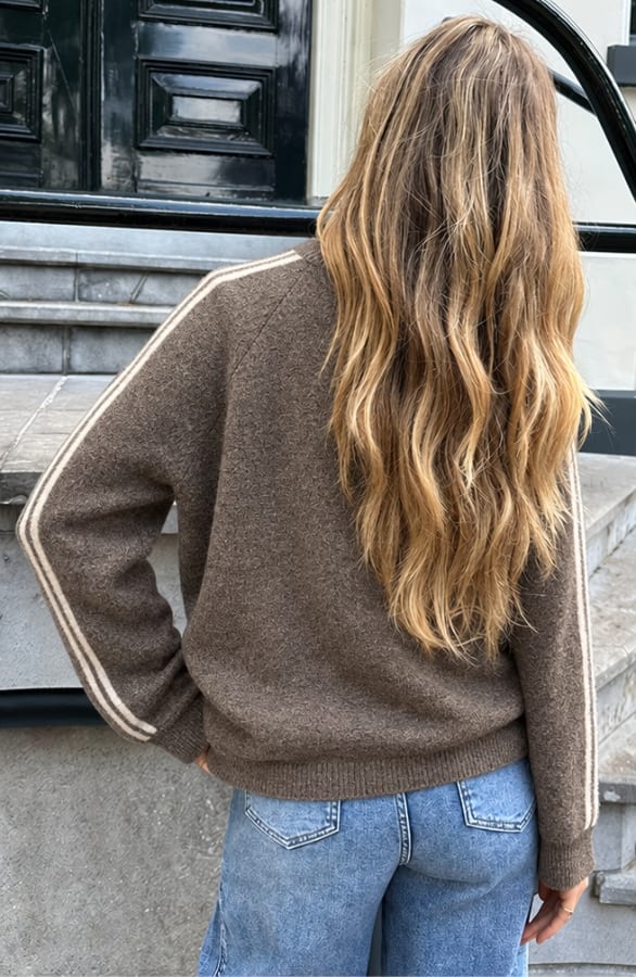 Striped Everyday Essential Sweater Taupe – truien, foto 4