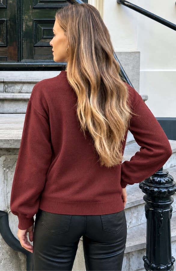 Studded High Neck Trui Burgundy – truien, foto 3