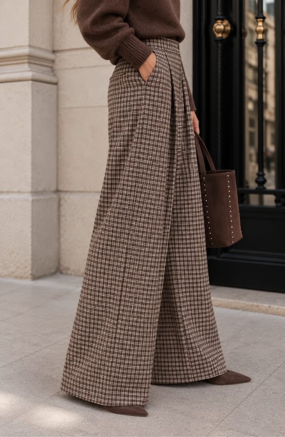 Pleated Wide Leg Pantalon Check – flared broeken, foto 2
