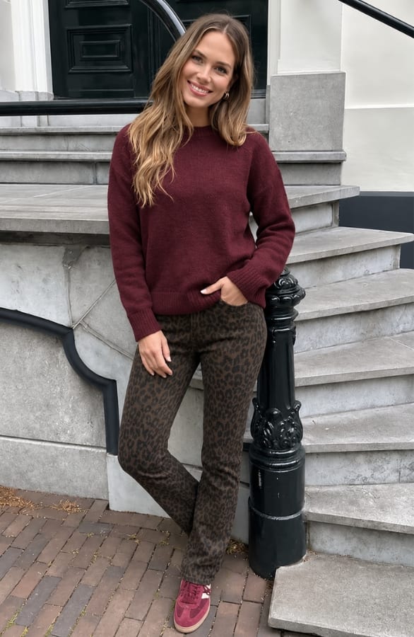 Fluffy Knitted Trui Bordeaux Rood – truien, foto 3
