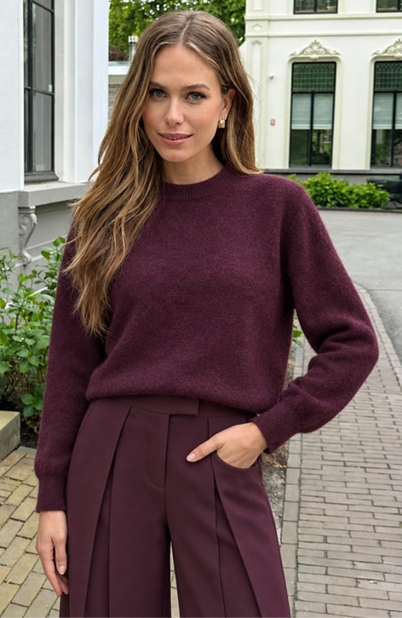 Fluffy Knitted Trui Burgundy – truien, foto 4