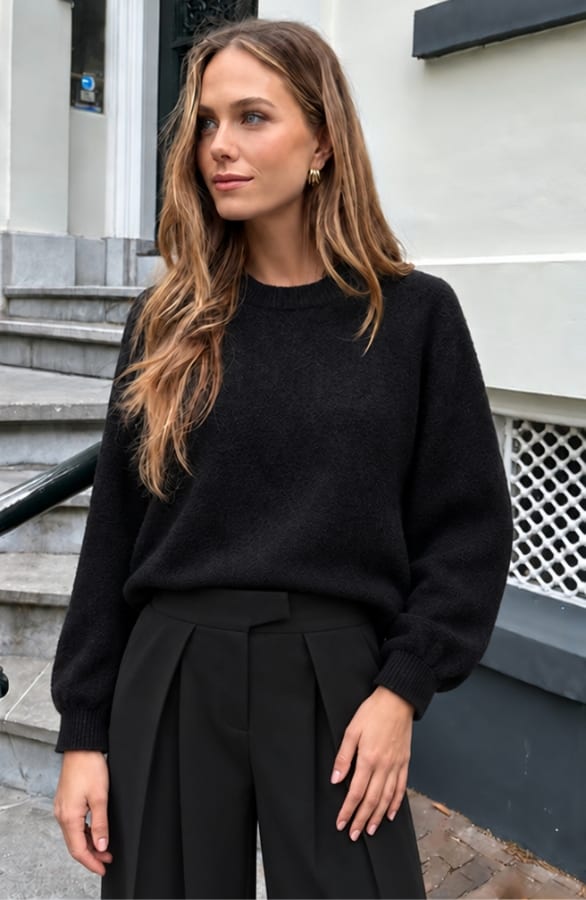 Fluffy Knitted Trui Zwart