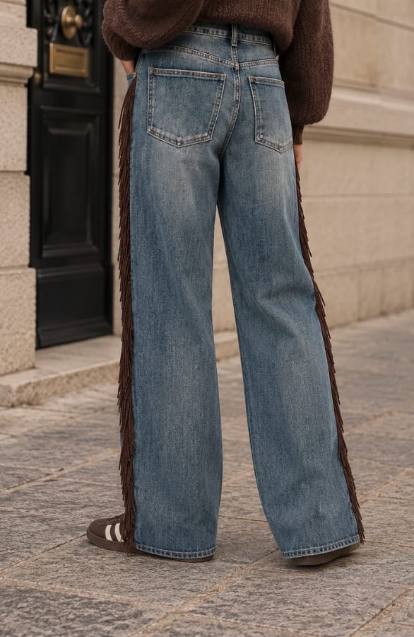 Franje Wide Leg Jeans Blauw Choco, foto 3