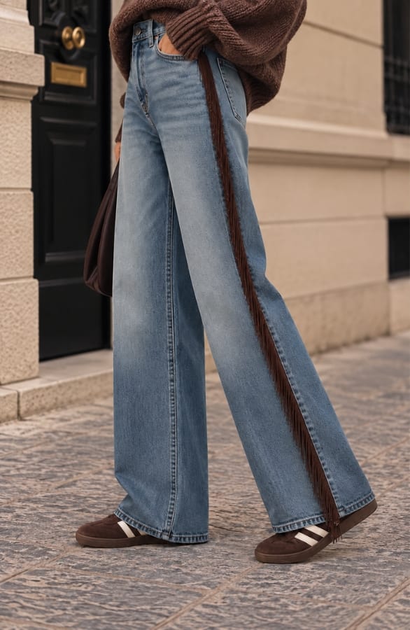 Franje Wide Leg Jeans Blauw Choco, foto 2