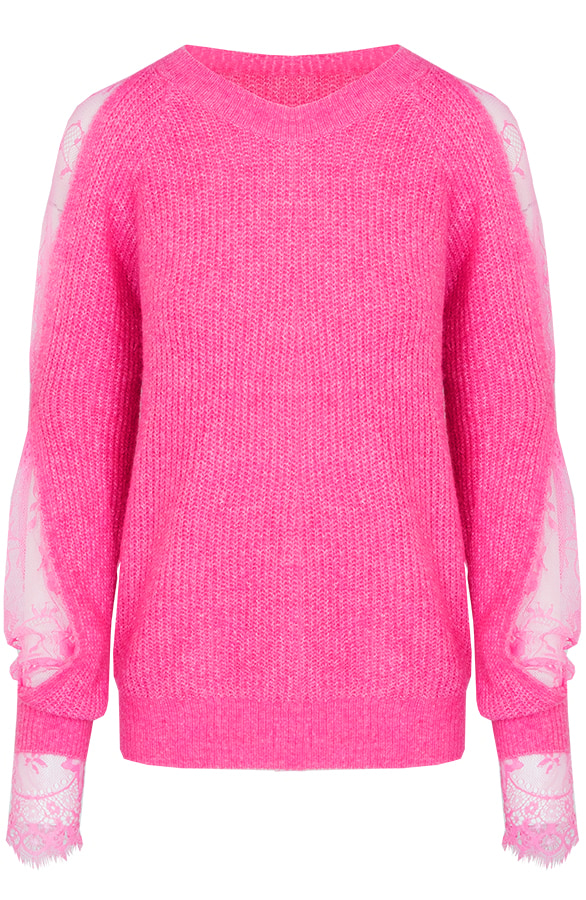 Kimberly Kanten Mouwen Trui Fuchsia – shoparchief
