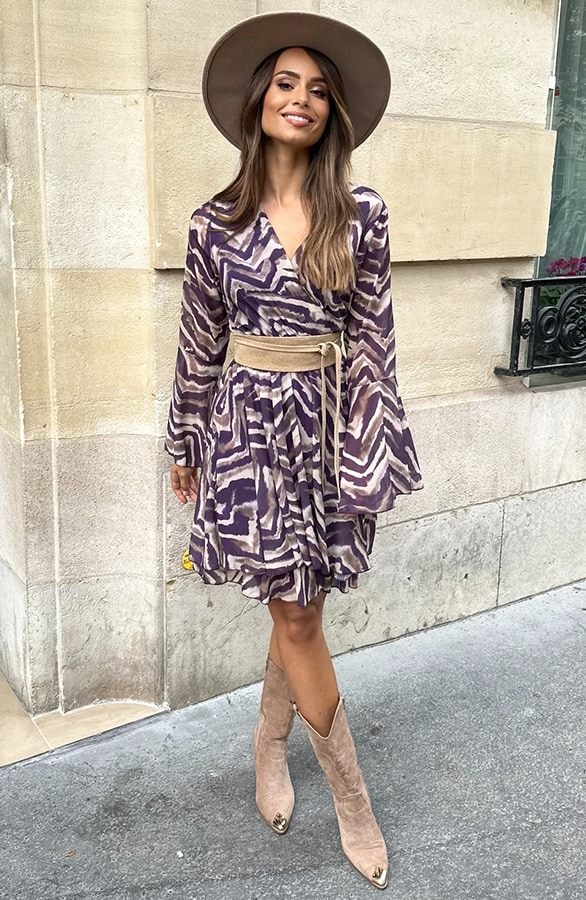 Zebra Wijde Mouw Jurk Ella Paars – shoparchief, foto 6