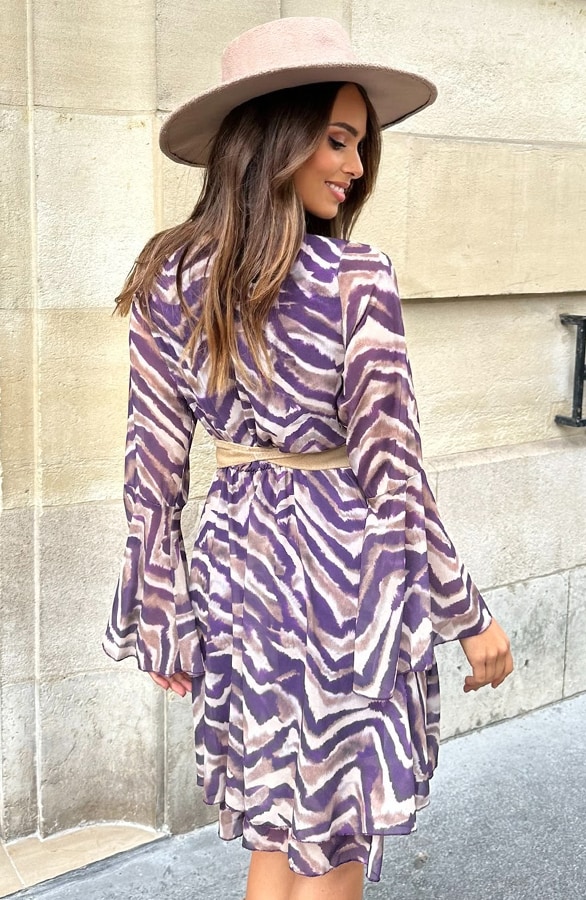 Zebra Wijde Mouw Jurk Ella Paars – shoparchief, foto 3
