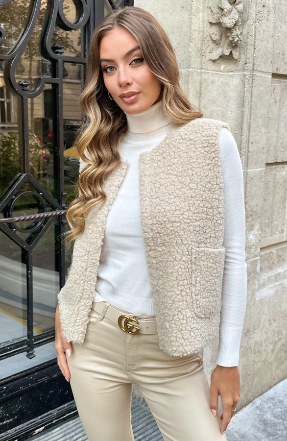 Teddy Gilet Tara Light Beige – vesten