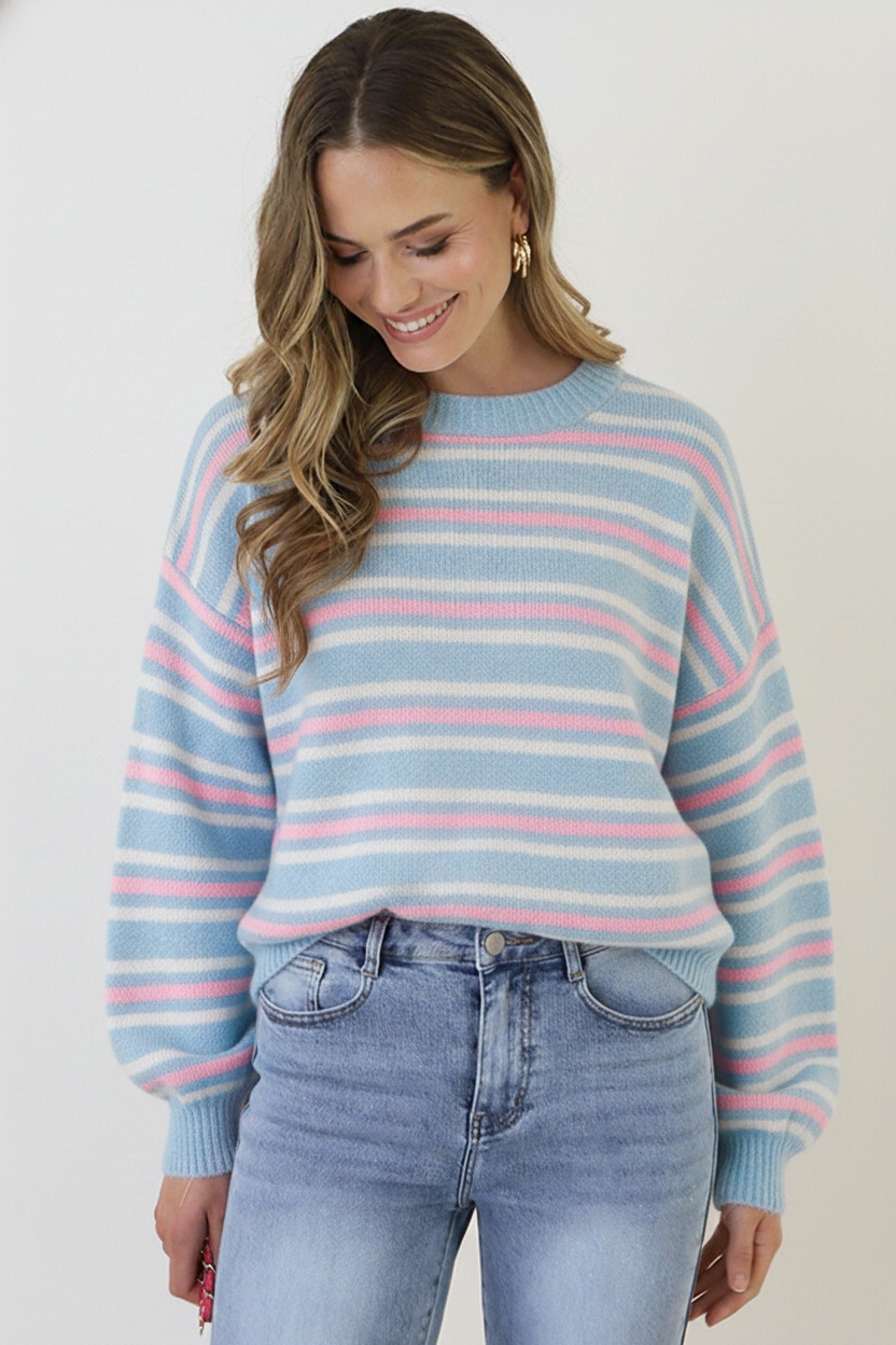 Soft Stripe Knit Light Blue – truien